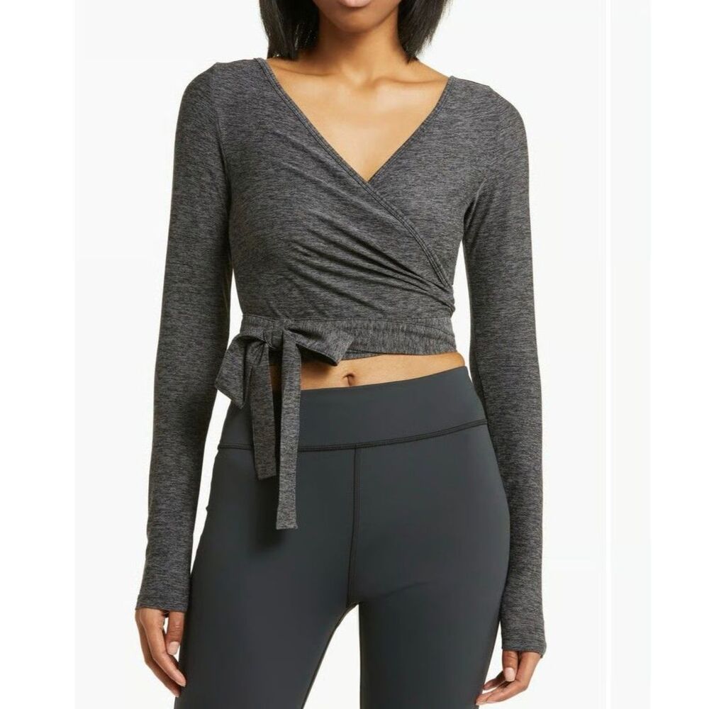 Outdoor Voices Charcoal Wrap Crop Top - Long Sleeve
